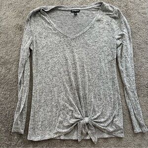 Express Women's Gray V-Neck Knotted Top